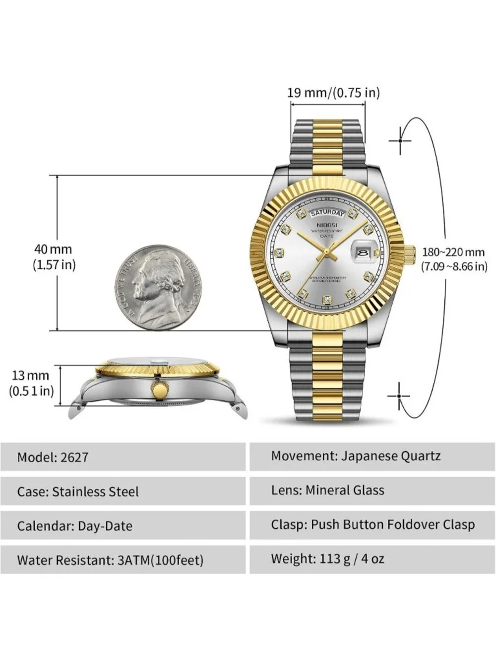 Nibosi Men's Gold Silver Analog Quartz Stainless Waterproof Desiger Wrist Watch